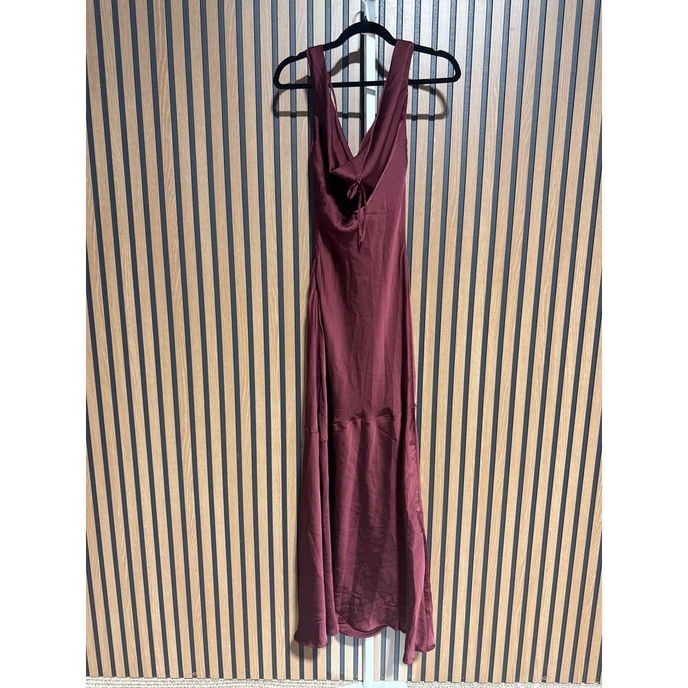 Lulus NWOT Aernah Wine Red Satin Cowl Tie-Back Slip Maxi Dress - XS - Picture 5 of 7